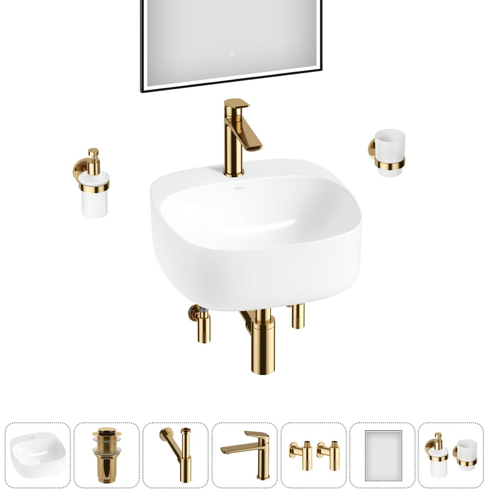 Изображение товара Набор Wellsee 7 в 1 Ideal для ванной комнаты с раковиной и аксессуарами