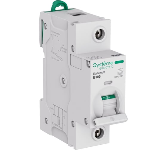 Изображение товара Автоматический выключатель Systeme Electric Systeme9 (АВ) D 20A 1P 6kA 230В S9F23120