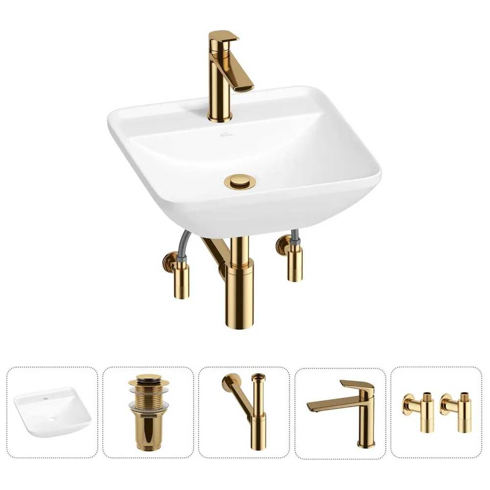 Изображение товара Набор Wellsee 5 в 1 Cute Twin S накладная раковина с аксессуарами 43x43 см белая