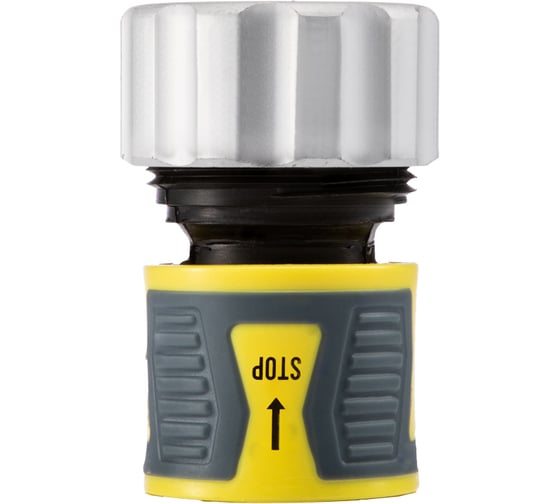 Изображение товара Коннектор ЧЕТЫРЕ СЕЗОНА Профи для шланга, быстросъемный 3/4 с аквастопом, термопластичной резиной и зажимной гайкой из цинка 62-0307-F