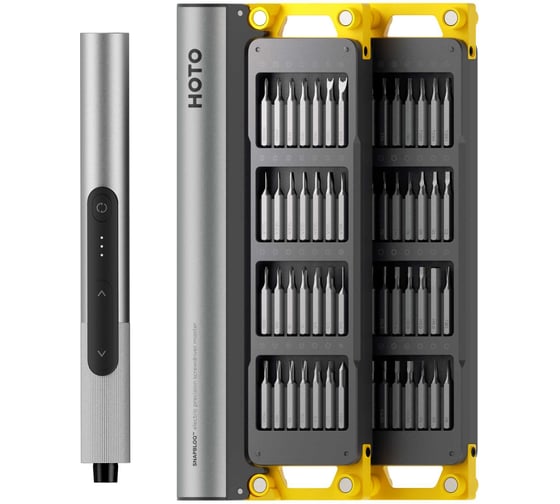 Изображение товара Аккумуляторная отвёртка с набором бит HOTO SNAPBLOQ Electric Precision Screwdriver Master Set (56 предметов, серый, жёлтый, S-A01) HFE0025GL