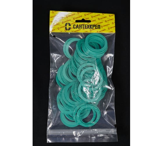 Изображение товара Безасбестовая паронитовая прокладка ниппеля алюминиевого радиатора Сантехкреп 1 дюйм 32x41x1 мм. (зеленая) фасовка 100 шт. 2.13.7.