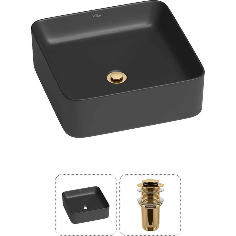 Изображение товара Набор раковина Wellsee 2 в 1 Mint 37x37 см накладная для ванной черная