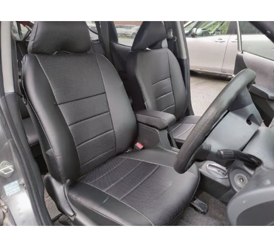 Изображение товара Чехлы на сиденья DEFLY Honda Fit (GD), 2001-2007, экокожа черная Hon17-2K