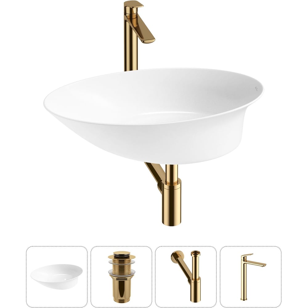 Изображение товара Набор Wellsee 4 в 1 Faze Moment накладная раковина 55x32 см с смесителем и сифоном