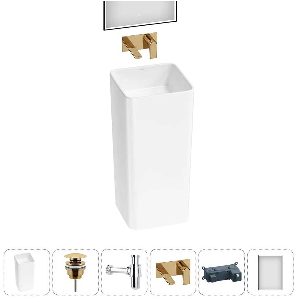 Изображение товара Набор Wellsee 5 в 1 Callipy Art напольная раковина 40x40x84 см белая с аксессуарами