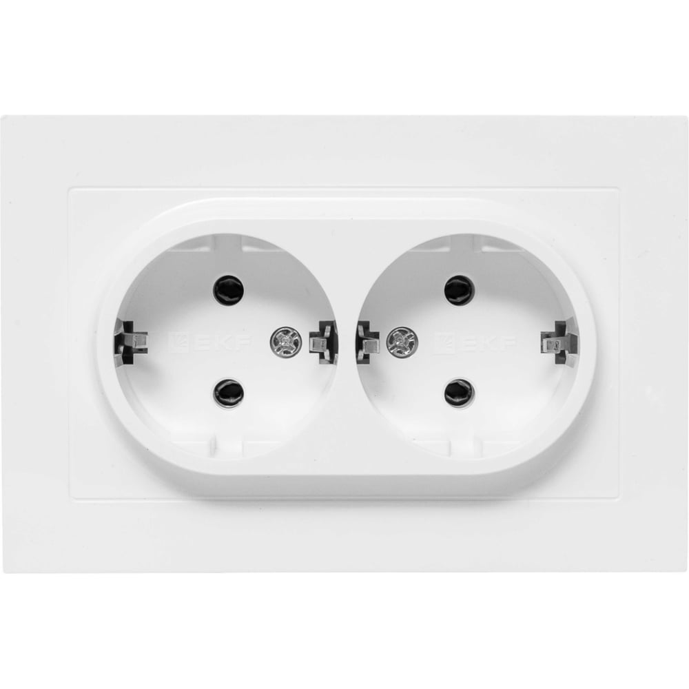 Изображение товара Механизм розетки двойной EKF 16А с заземлением без шторок белый