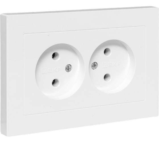 Изображение товара Механизм розетки двойной EKF 16А, без заземления, без шторок, с рамкой, белый Эпика UP1-SOW-200