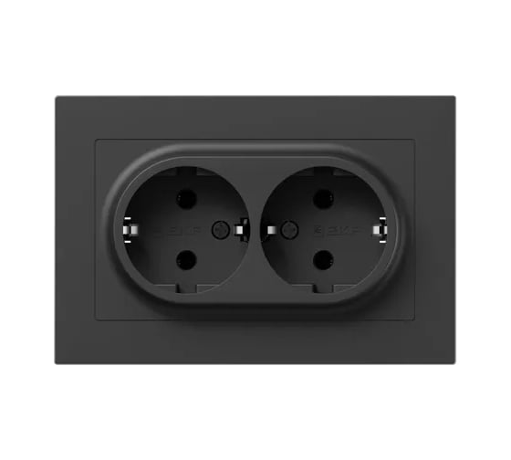 Изображение товара Механизм розетки двойной EKF 16А, с заземлением, без шторок, с рамкой, чёрный Эпика UP1-SOB-210