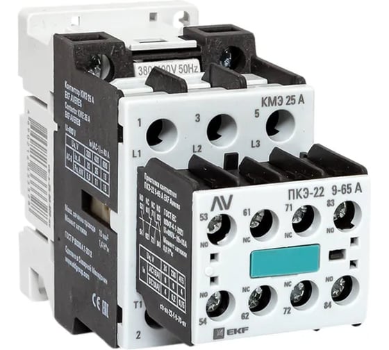 Изображение товара Комплект EKF КМЭ 25А 400В АС с дополнительными контактами 2НО+2НЗ AVERES ctr-s-25-00-400-av-22