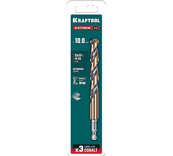 Изображение товара Сверло по металлу для винтовертов и шуруповертов KRAFTOOL Impact Ready НЕХ-1/4, 10.0x133 мм 29652-10