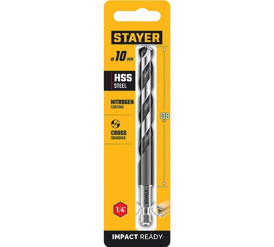 Изображение товара Сверло по металлу для винтовертов и шуруповертов STAYER Impact Ready НЕХ-1/4, 10.0x133 мм 29603-10
