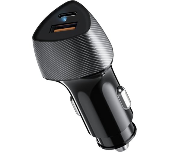 Изображение товара Автомобильное зарядное устройство с двумя портами REXANT (USB-A QC 3.0 + USB-C PD) со световой индикацией, 51Вт, черное 16-0246