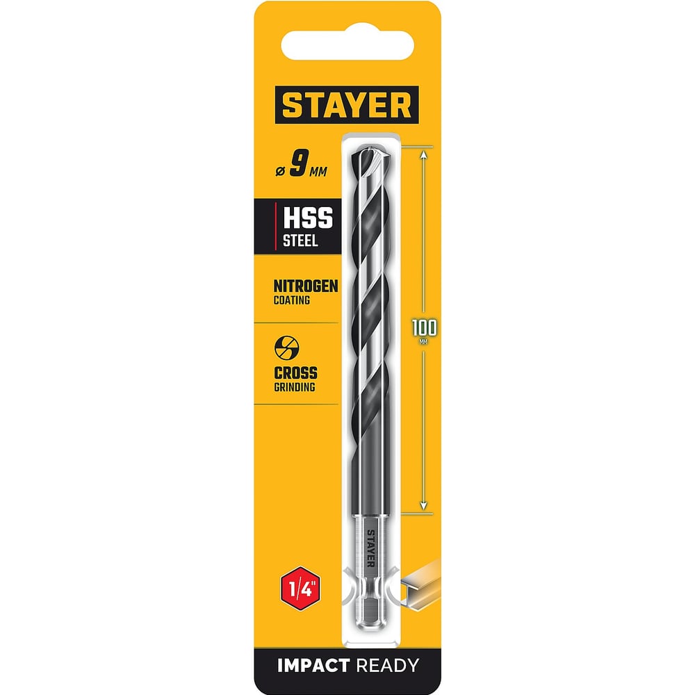 Изображение товара Сверло по металлу для винтовертов и шуруповертов STAYER Impact Ready НЕХ-1/4, 9.0x125 мм 29603-9