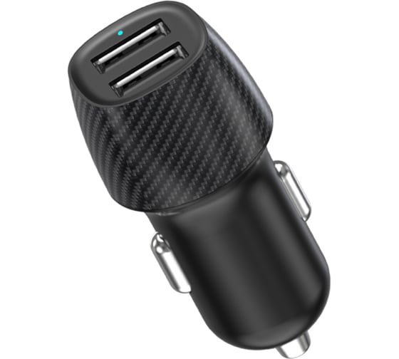 Изображение товара Автомобильное зарядное устройство c двумя портами REXANT (USB-А + USB-A) со световой индикацией, 12Вт, черное 18-2220