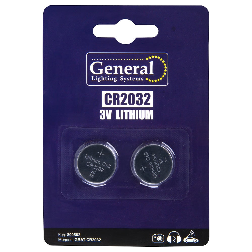 Изображение товара Батарейка литиевая таблетка General Lighting Systems GBAT-CR2032, напряжение 3В, 40 штук 800562