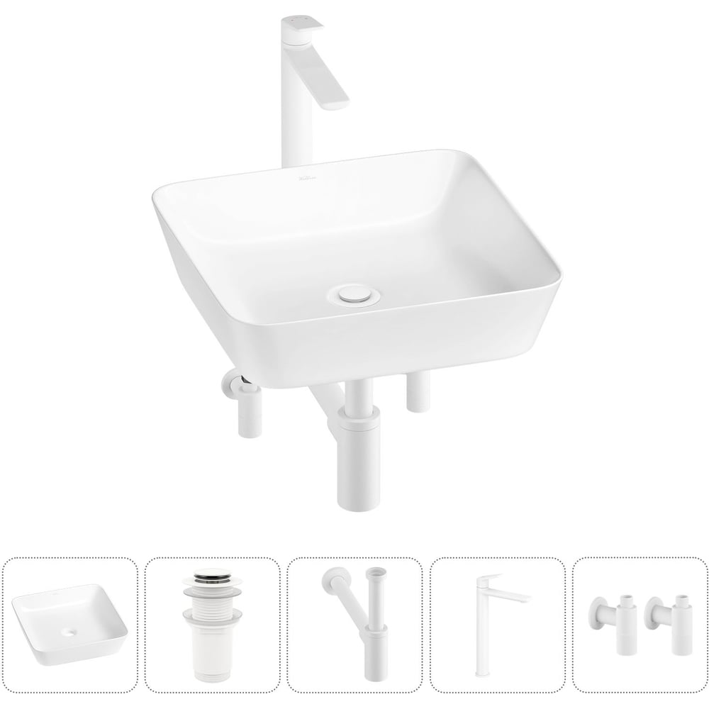 Изображение товара Набор Wellsee 5 в 1 Cromulent накладная раковина 44x44 см белая