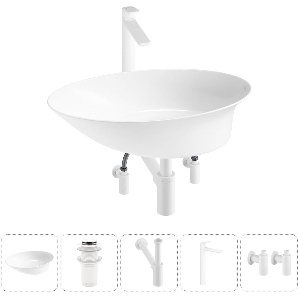 Изображение товара Набор Wellsee 5 в 1 Faze Moment накладная раковина 55x32 см с смесителем