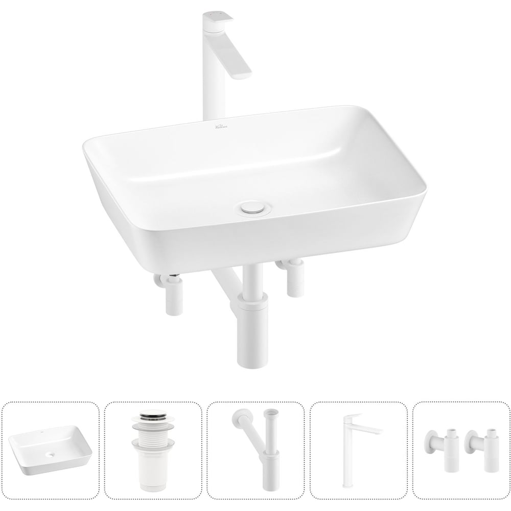 Изображение товара Набор для ванной комнаты Wellsee 5 в 1 Cromulent накладная раковина 56x40 см