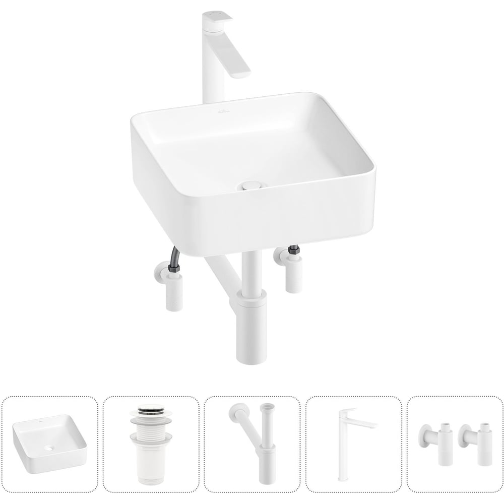 Изображение товара Набор Wellsee 5 в 1 Mint накладная раковина 37x37 см полный комплект