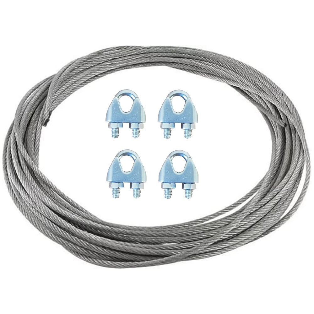 Изображение товара Стальной трос 3 мм 50 м цинк зажимы 4 шт. надежный и прочный