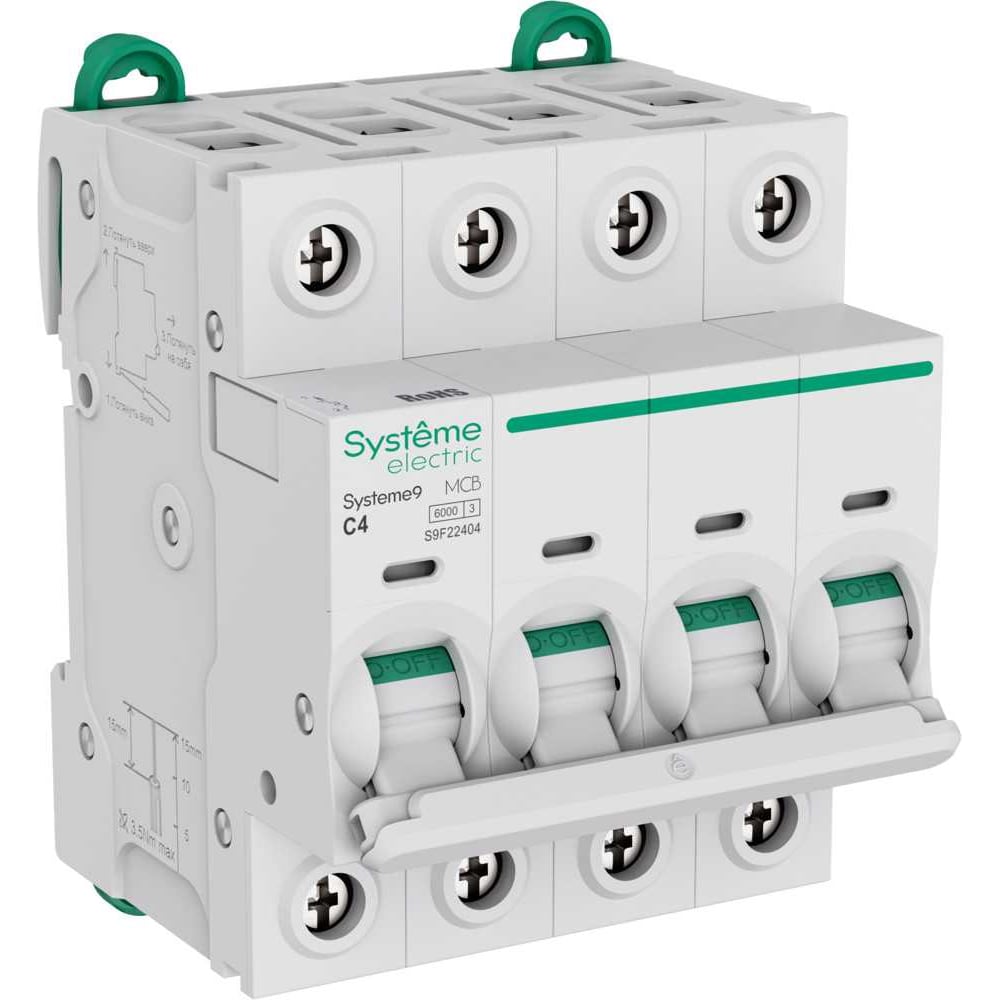 Изображение товара Автоматический выключатель Systeme Electric Systeme9 C 4A 4P 6kA 400В