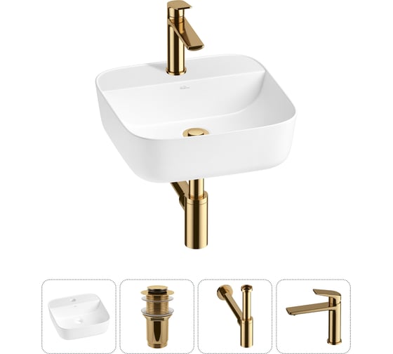 Изображение товара Акционный набор Wellsee 4 в 1 Preen накладная раковина 40x40 см 20214297R