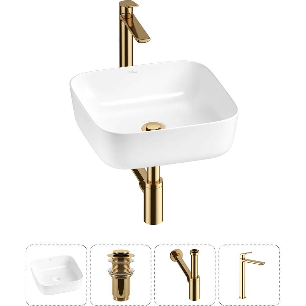 Изображение товара Акционный набор Wellsee 4 в 1 Preen накладная раковина 39x39 см