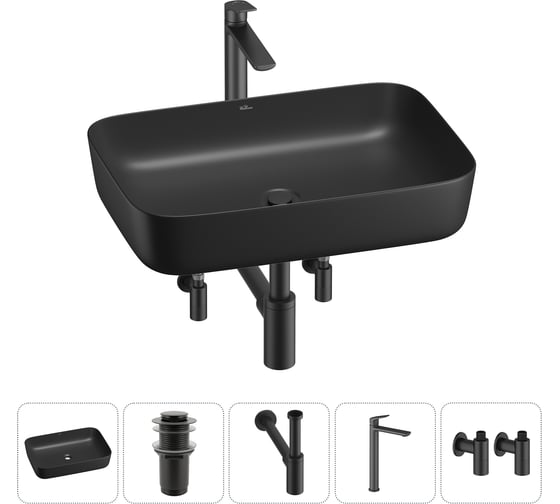 Изображение товара Акционный набор Wellsee 5 в 1 Preen накладная раковина 60x42 см 20214285R