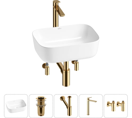 Изображение товара Акционный набор Wellsee 5 в 1 Preen накладная раковина 40x30 см 20214217R