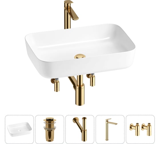 Изображение товара Акционный набор Wellsee 5 в 1 Preen накладная раковина 50x40 см 20214245R