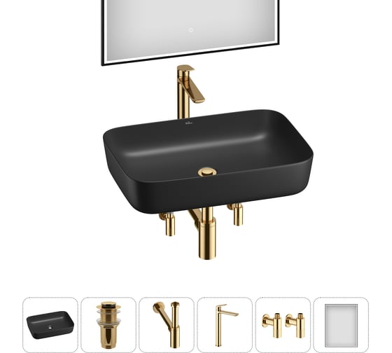 Изображение товара Акционный набор Wellsee 6 в 1 Preen накладная раковина 50x40 см 20218301R