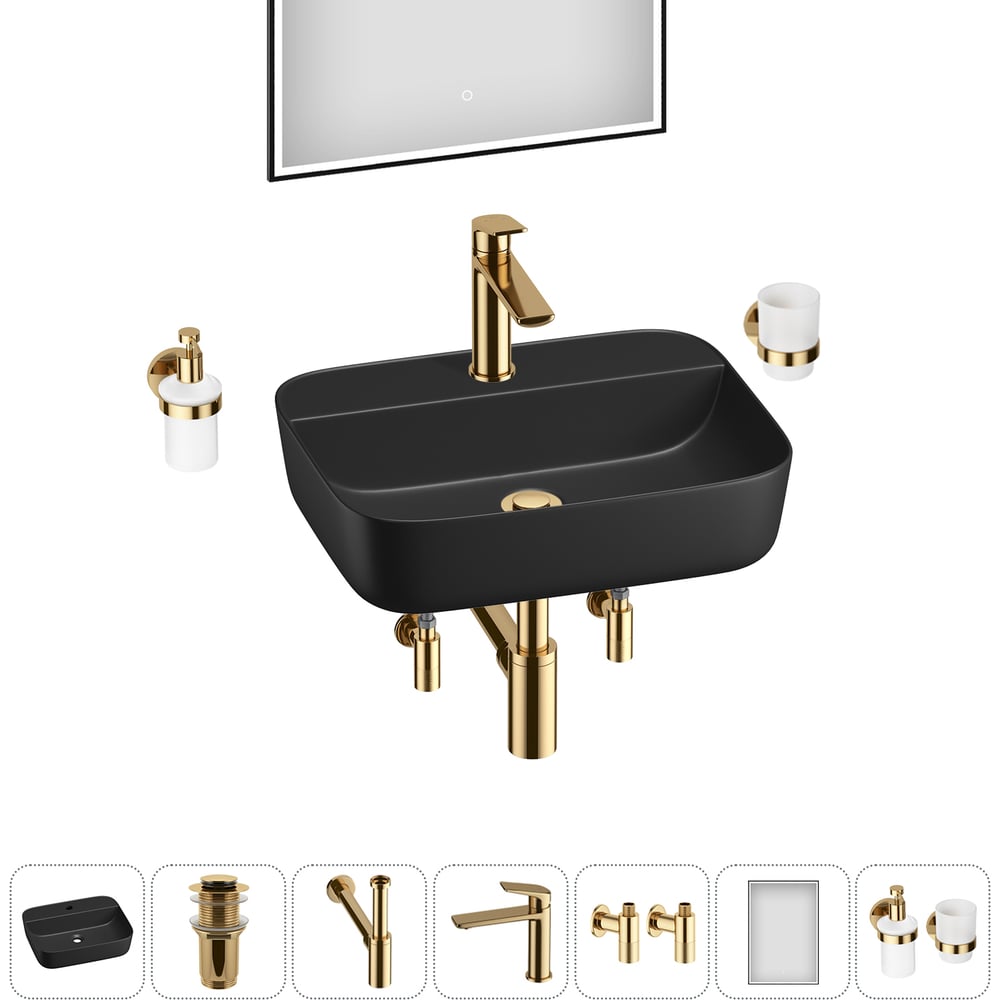 Изображение товара Акционный набор Wellsee 7 в 1 Preen накладная раковина 50x40 см с мебелью