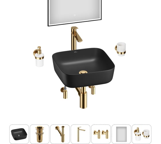 Изображение товара Акционный набор Wellsee 7 в 1 Preen накладная раковина 39x39 см 20218276R