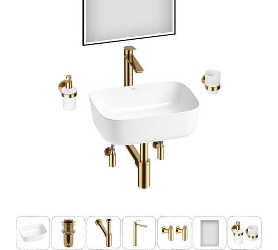 Изображение товара Акционный набор Wellsee 7 в 1 Preen накладная раковина 40x30 см 20218283R