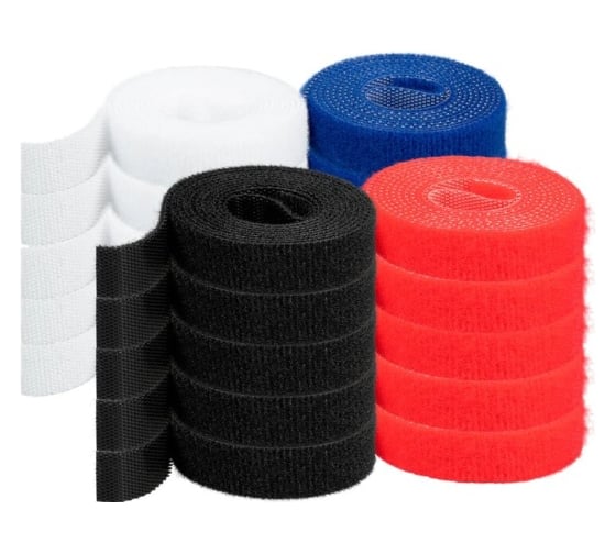 Изображение товара Рулон липучки Filum ширина 15 мм, длина 1 м ( комплект: 20 рул., по 5 рул. каждого цвета: синий, белый, красный, черный) FL-CTR-15-1-RGB-20