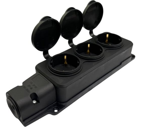 Изображение товара Колодка однофазная SAMGRUPP каучуковая три гнезда с крышкой, с заземлением, 220-250В, 16А, IP54 SAMC-046222016