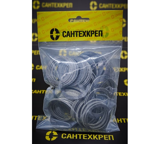 Изображение товара Безасбестовая паронитовая прокладка ниппеля алюм. радиатора Сантехкреп 1 дюйм 32x41x1 мм (бел\графит) фасовка 100 шт. 2.13.4.