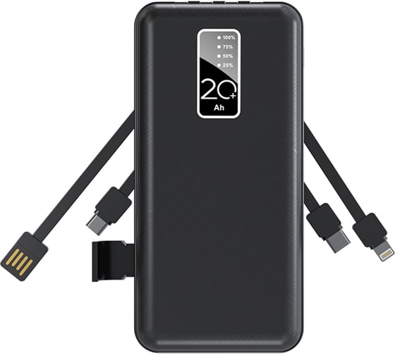 Изображение товара Портативное зарядное устройство REXANT Power Bank (аккумуляторная батарея) 20000 mAh, черное 30-2039