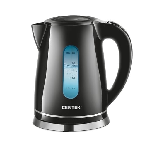 Изображение товара Чайник Centek CT-0043 Black 2 л, 2200 Вт, LED подсветка, стальная отделка базы, хромированный элемент