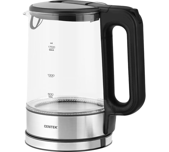Изображение товара Чайник Centek стекло 1.7 л, 2200 Вт, внутренняя LED подсветка, быстрое кипячение, фильтр от накипи CT-0032