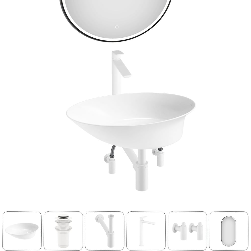 Изображение товара Набор мебели для ванной комнаты Wellsee 6 в 1 Faze Moment глянцевый белый