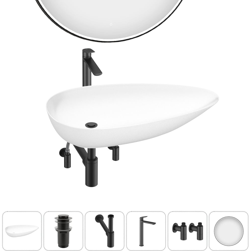 Изображение товара Набор Wellsee 6 в 1 Faze Moment накладная раковина 76x43 см с зеркалом и смесителем