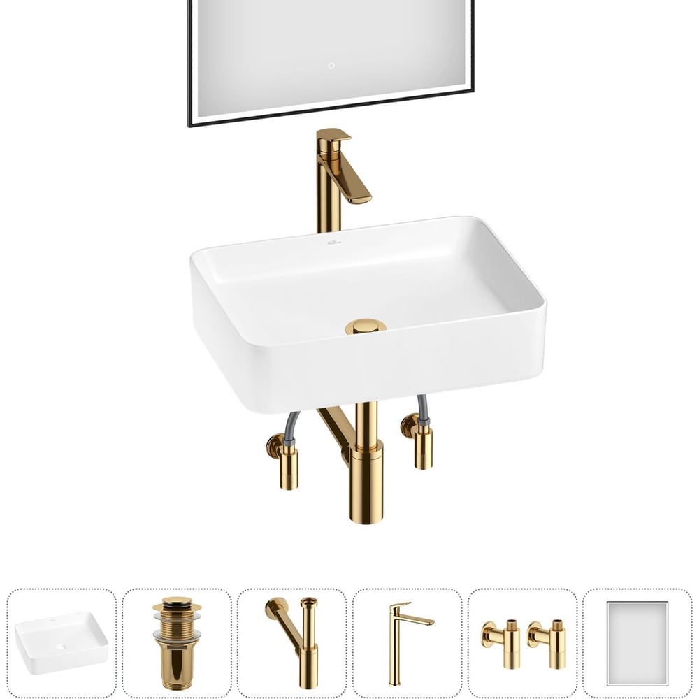 Изображение товара Набор Wellsee 6 в 1 Mint накладная раковина 50x38 см с зеркалом и аксессуарами