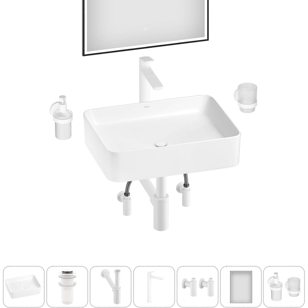 Изображение товара Набор раковина 50x38 см Wellsee Mint накладной комплект с зеркалом и смесителем