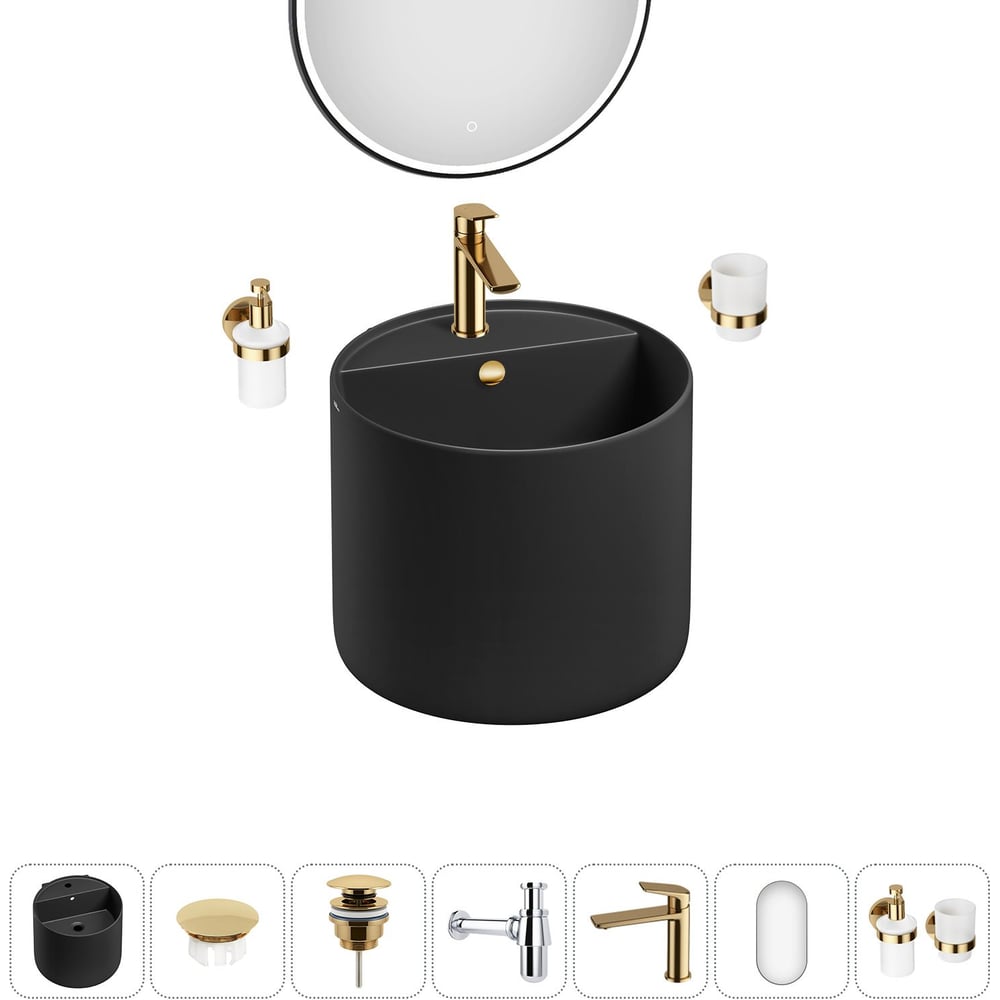 Изображение товара Набор для ванной Wellsee 7 в 1 M1 Limited Edition подвесная раковина 45 см