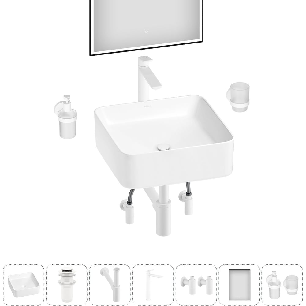 Изображение товара Набор для ванной Wellsee 7 в 1 Mint накладная раковина и аксессуары