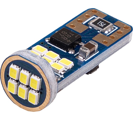 Изображение товара Автолампа диод SKYWAY T10 (W5W) 12/24V 18 SMD 1-конт Белая CAN BUS комп.2 шт габарит/стоп/салон/номер S08202043/K