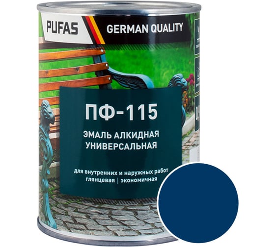 Изображение товара Эмаль PUFAS ПУФАС ПФ-115 ГОСТ синяя 0.9 кг тов-206107