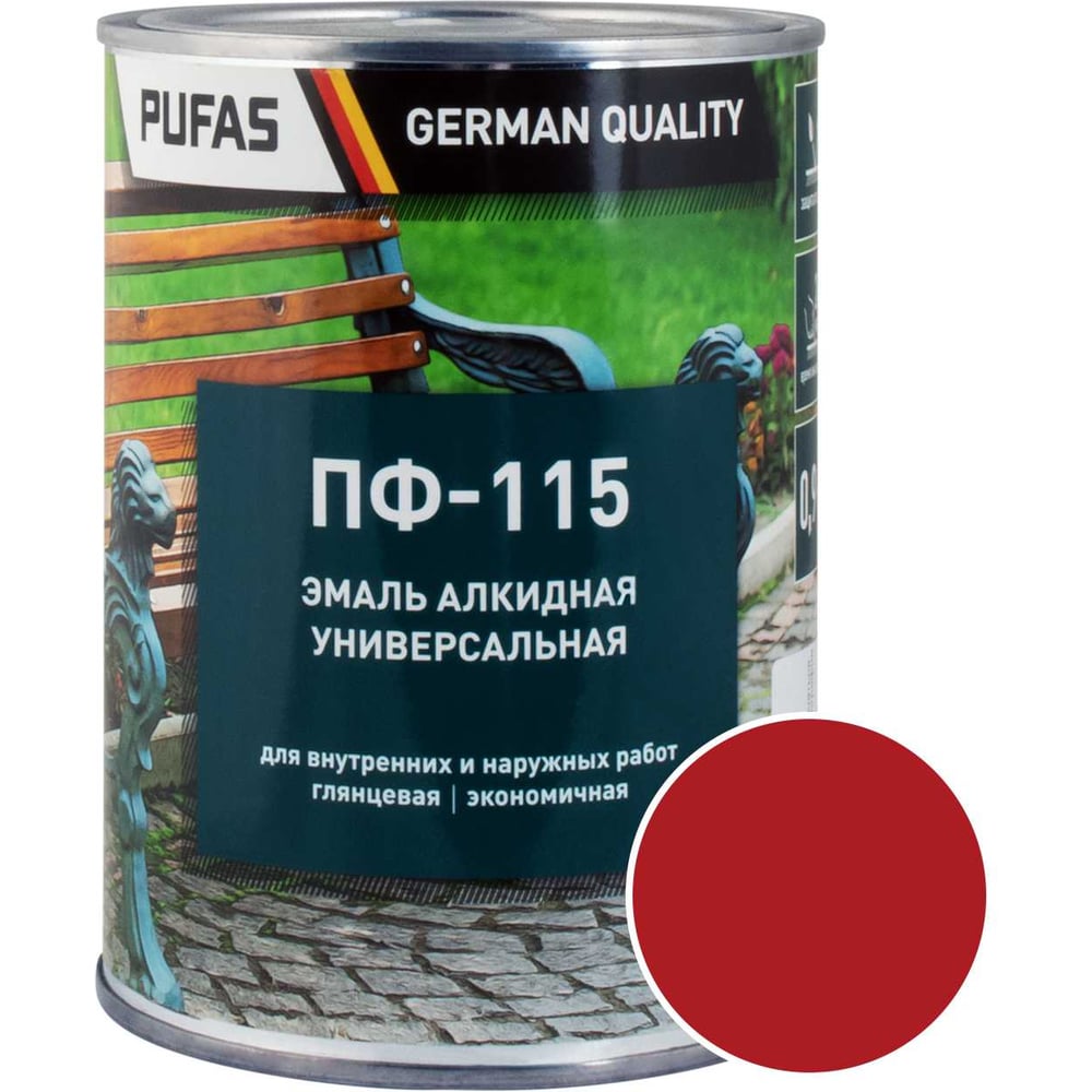 Изображение товара Эмаль PUFAS ПУФАС ПФ-115 ГОСТ красная 0.9 кг тов-206087 Изображение товара Эмаль PUFAS ПУФАС ПФ-115 ГОСТ красная 0.9 кг тов-206087